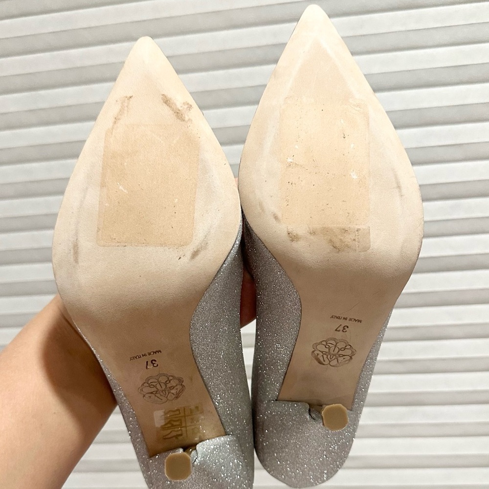 🌹ALEXANDER MCQUEEN🌹 Silver 110 Stud-Detail Punk Spike Glitter Stiletto  Size: 37 - Picture 9 of 9